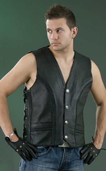 Milwaukee Leather Men's Braided Vest W/ Buffalo Nickel Snaps & Side Lace *ML1359